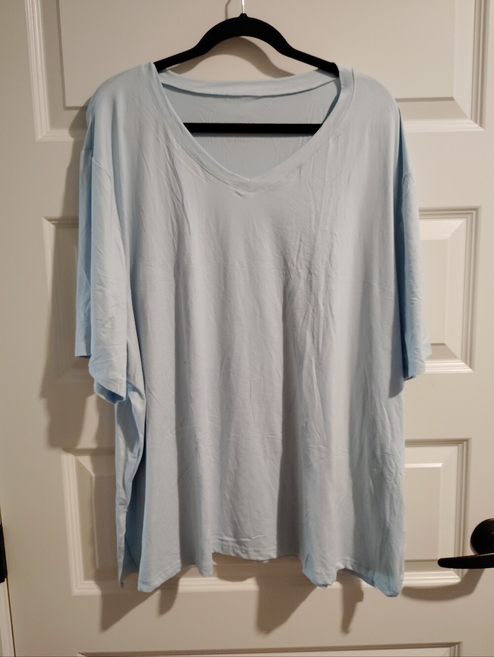 Women's 3XL Light Blue V-Neck Tunic Top Short Sleeve Stretch Plus Size Blouse